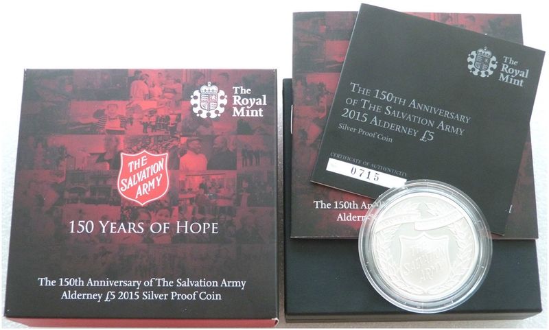 2015 Alderney Salvation Army £5 Silver Proof Coin Box Coa