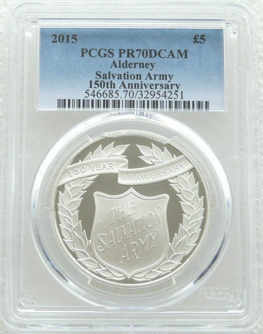 2015 Alderney Salvation Army £5 Silver Proof Coin PCGS PR70 DCAM 2015 Alderney Salvation Army £5 Silver Proof Coin PCGS PR70 DCAM