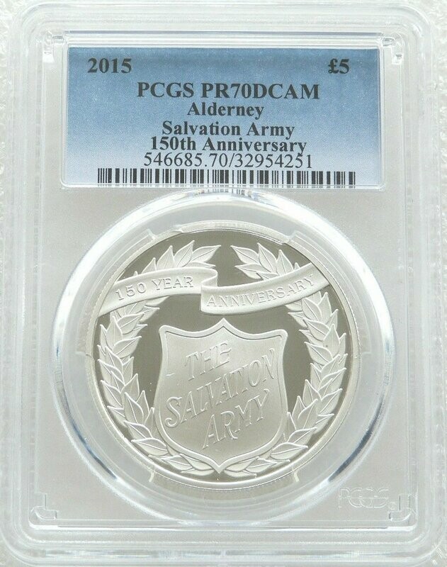 2015 Alderney Salvation Army £5 Silver Proof Coin PCGS PR70 DCAM 2015 Alderney Salvation Army £5 Silver Proof Coin PCGS PR70 DCAM