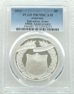 2015 Alderney Salvation Army £5 Silver Proof Coin PCGS PR70 DCAM 2015 Alderney Salvation Army £5 Silver Proof Coin PCGS PR70 DCAM