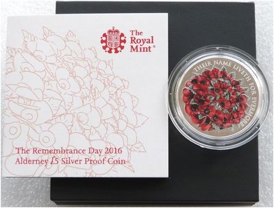 2016 Alderney Remembrance Day Poppy £5 Silver Proof Coin Box Coa 2016 Alderney Remembrance Day Poppy £5 Silver Proof Coin Box Coa