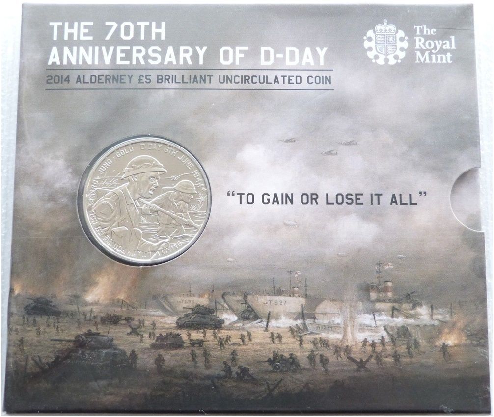 2014 Alderney D-Day Landings £5 Brilliant Uncirculated Coin Pack Sealed