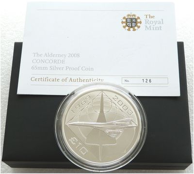 2008 Alderney Concorde £10 Silver Proof 5oz Coin Box Coa 2008 Alderney Concorde £10 Silver Proof 5oz Coin Box Coa
