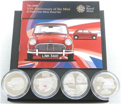 2009 Alderney Mini Motor Car 50th Anniversary £5 Silver Proof 4 Coin Set Box Coa 2009 Alderney Mini Motor Car 50th Anniversary £5 Silver Proof 4 Coin Set Box Coa