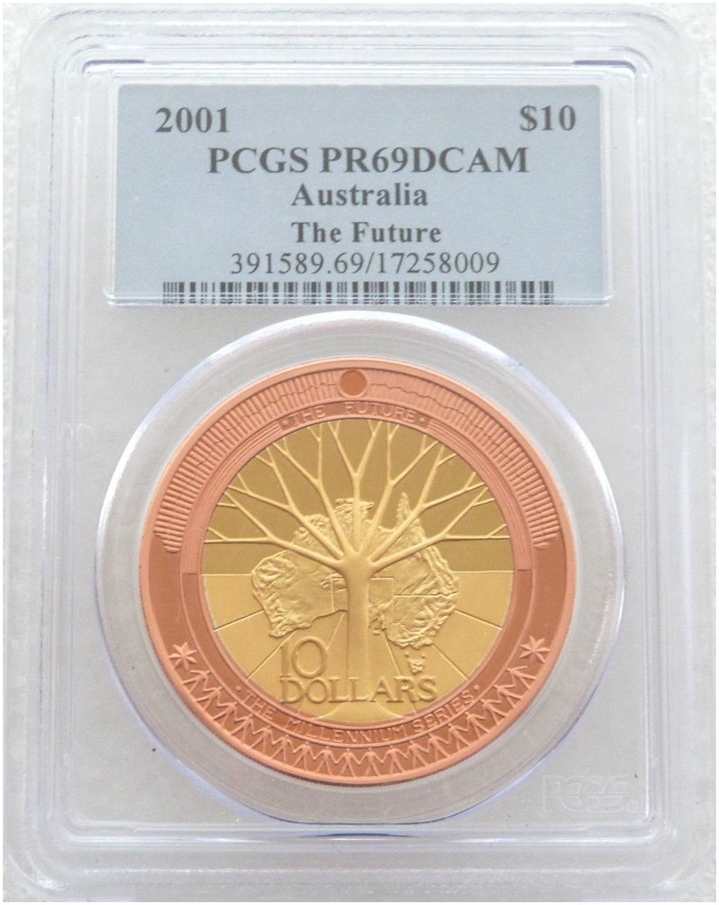 2001 Australia Millennium Future $10 Silver Gold Proof Coin PCGS PR69 DCAM 2001 Australia Millennium Future $10 Silver Gold Proof Coin PCGS PR69 DCAM