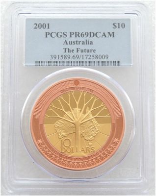 2001 Australia Millennium Future $10 Silver Gold Proof Coin PCGS PR69 DCAM 2001 Australia Millennium Future $10 Silver Gold Proof Coin PCGS PR69 DCAM