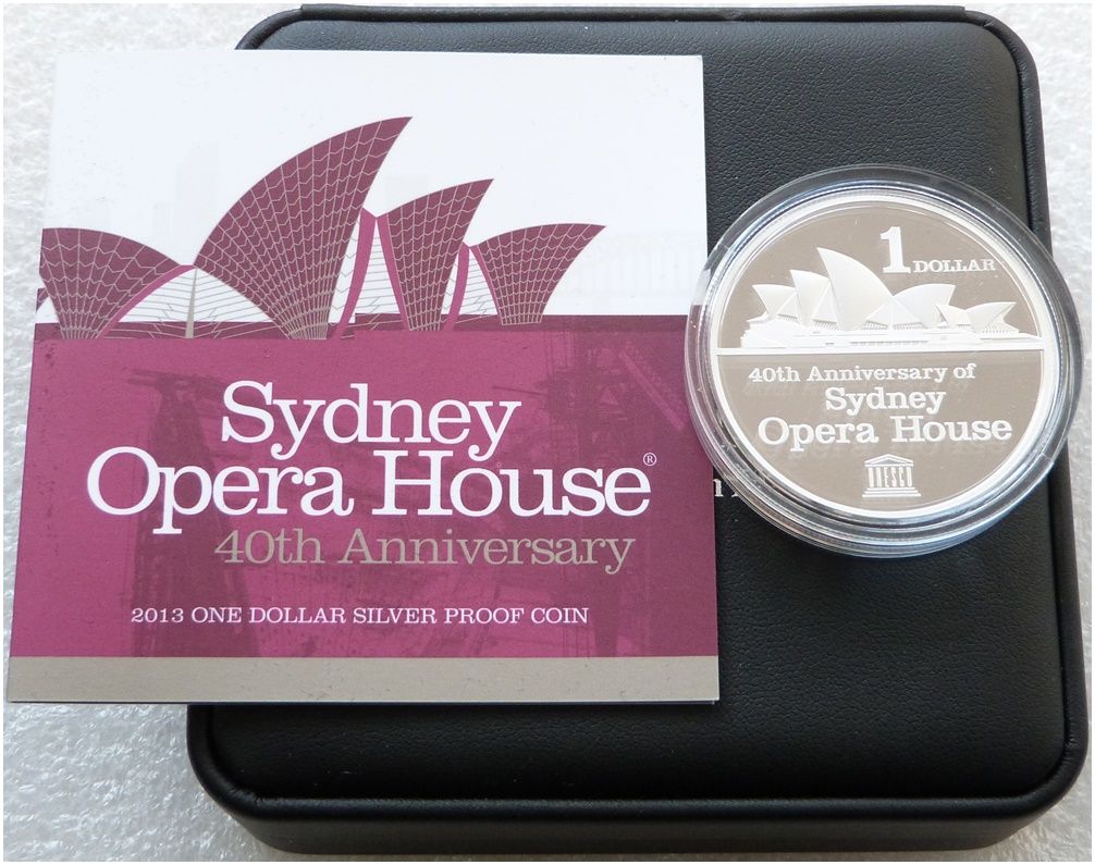2013 Australia Sydney Opera House $1 Silver Proof 1oz Coin Box Coa