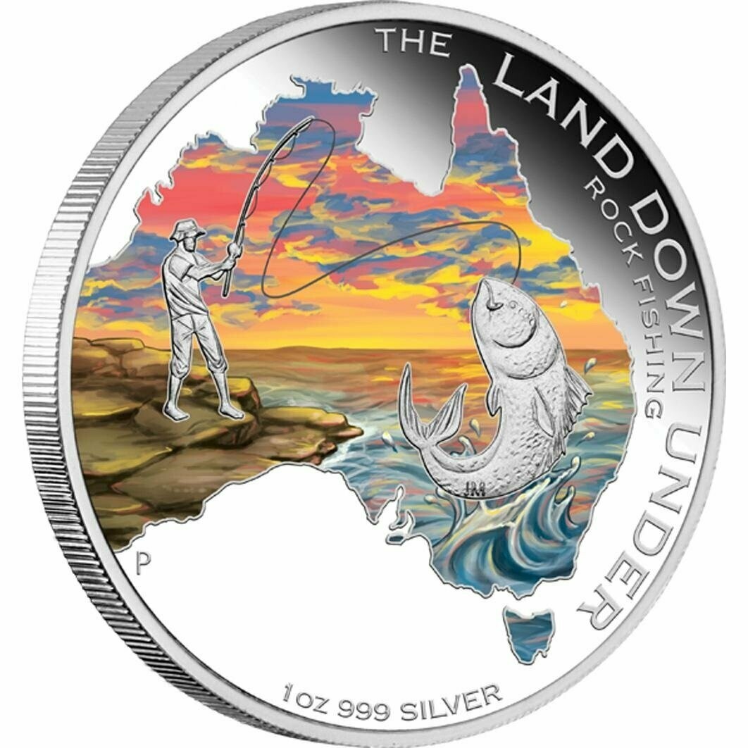 2014 Australia Land Down Under Rock Fishing $1 Silver Proof 1oz 