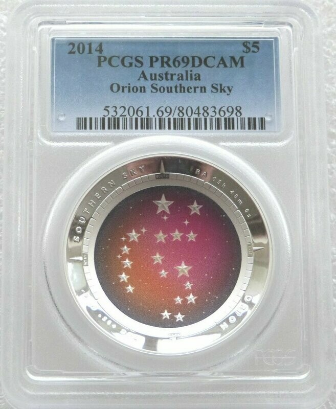 2014 Australia Southern Sky Orion Domed $5 Silver Proof 1oz Coin PCGS PR69 DCAM 2014 Australia Southern Sky Orion Domed $5 Silver Proof 1oz Coin PCGS PR69 DCAM