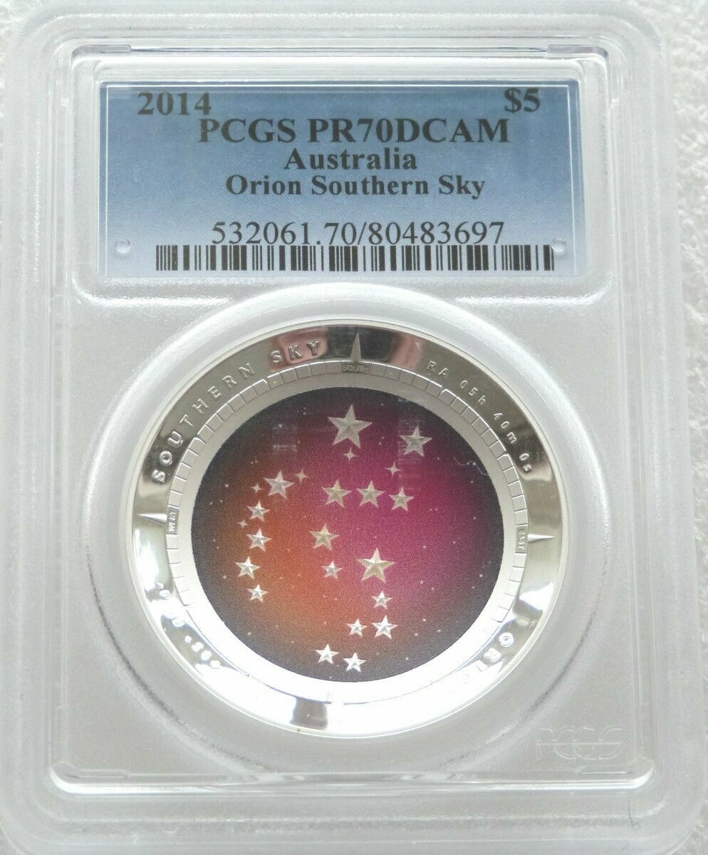2014 Australia Southern Sky Orion Domed $5 Silver Proof 1oz Coin PCGS PR70 DCAM 2014 Australia Southern Sky Orion Domed $5 Silver Proof 1oz Coin PCGS PR70 DCAM