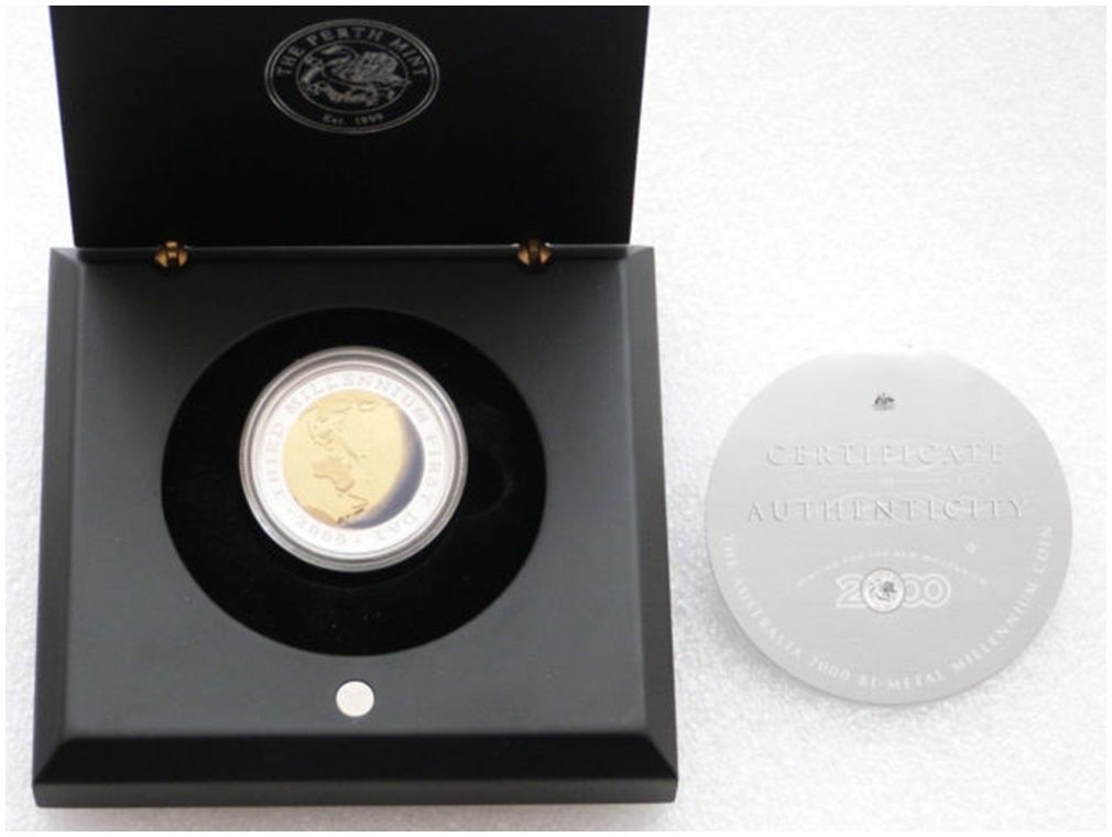 2000 Australia Millennium Bi-Metal $20 Gold Silver Proof Coin Box Coa