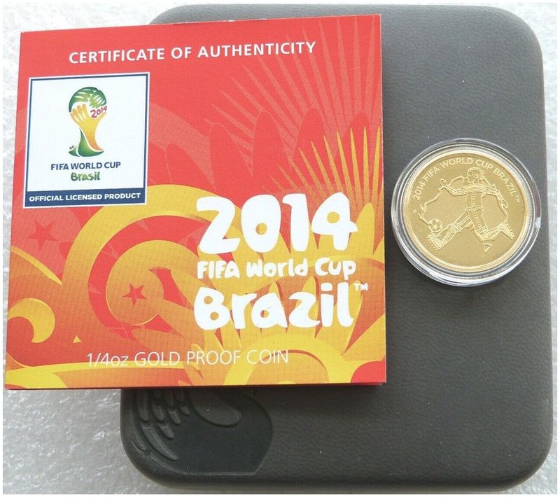 2013-P Australia FIFA Football World Cup Brazil $25 Gold Proof 1/4oz Coin Box Coa