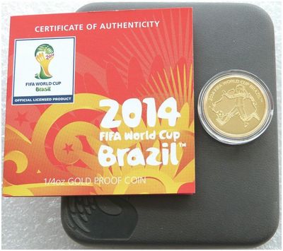 2013-P Australia FIFA Football World Cup Brazil $25 Gold Proof 1/4oz Coin Box Coa