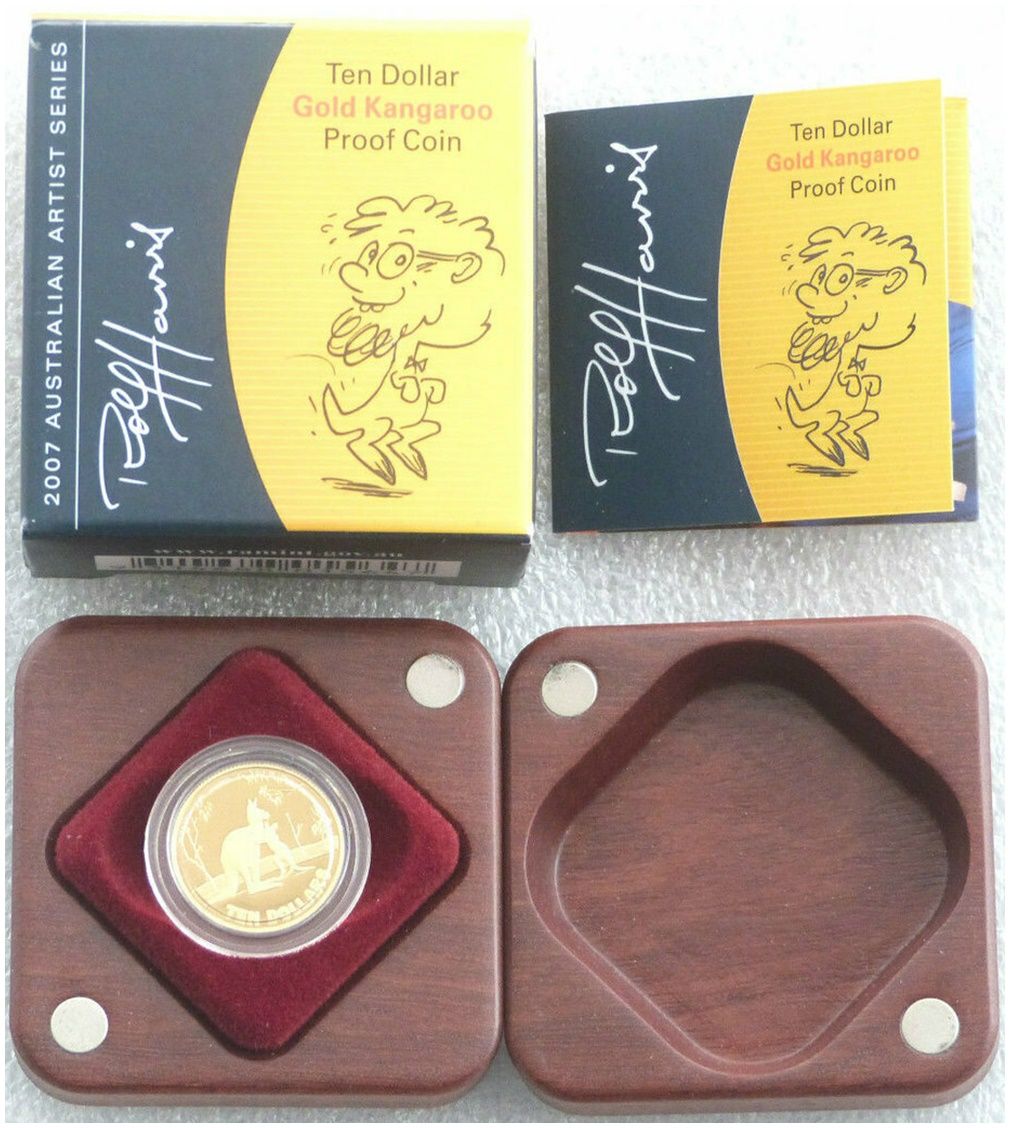 2007 Australia Rolf Harris Kangaroo $10 Gold Proof 1/10oz Coin Box Coa