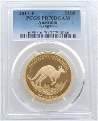 2017-P Australia Kangaroo $100 Gold Proof 1oz Coin PCGS PR70 DCAM 2017-P Australia Kangaroo $100 Gold Proof 1oz Coin PCGS PR70 DCAM