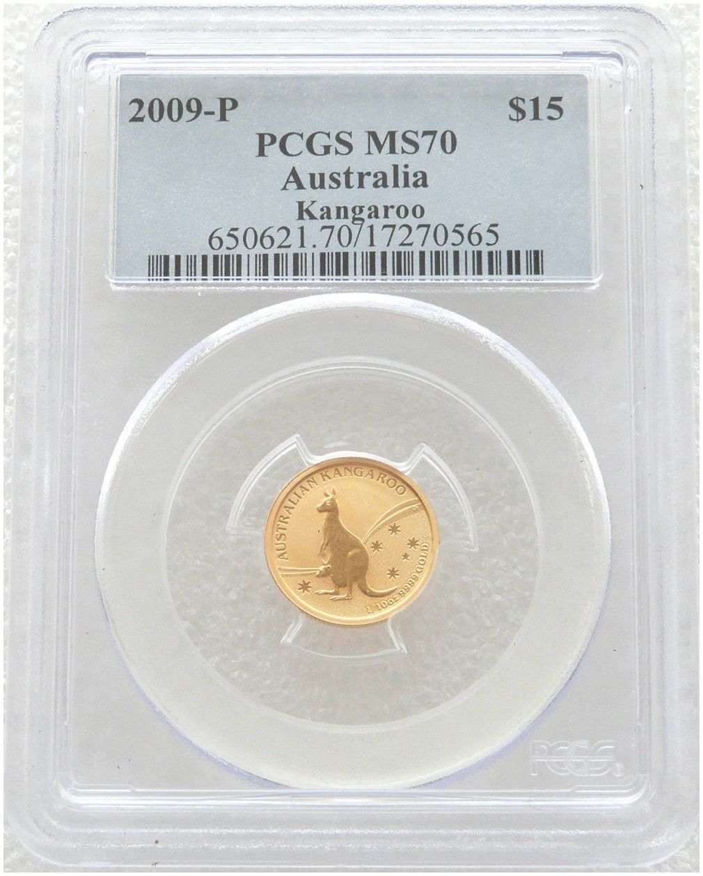 2009 Australia Kangaroo $15 Gold 1/10oz Coin PCGS MS70