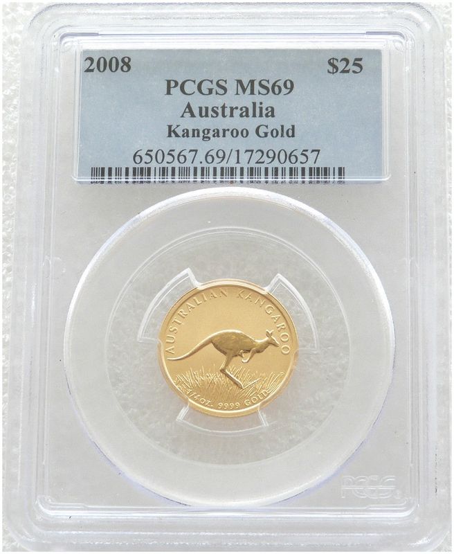 2008 Australia Kangaroo $25 Gold 1/4oz Coin PCGS MS69