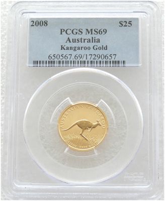 2008 Australia Kangaroo $25 Gold 1/4oz Coin PCGS MS69