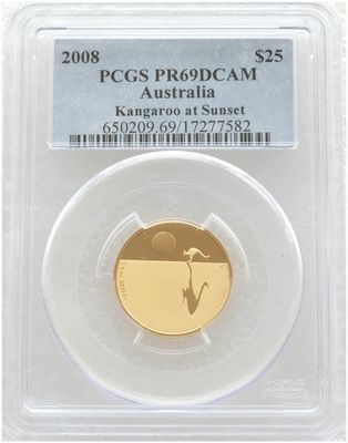 2008 Australia Kangaroo at Sunset $25 Gold Proof 1/5oz Coin PCGS PR69 DCAM