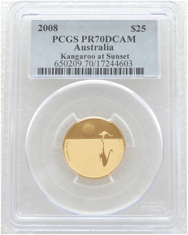 2008 Australia Kangaroo at Sunset $25 Gold Proof 1/5oz Coin PCGS PR70 DCAM