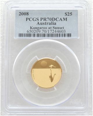 2008 Australia Kangaroo at Sunset $25 Gold Proof 1/5oz Coin PCGS PR70 DCAM