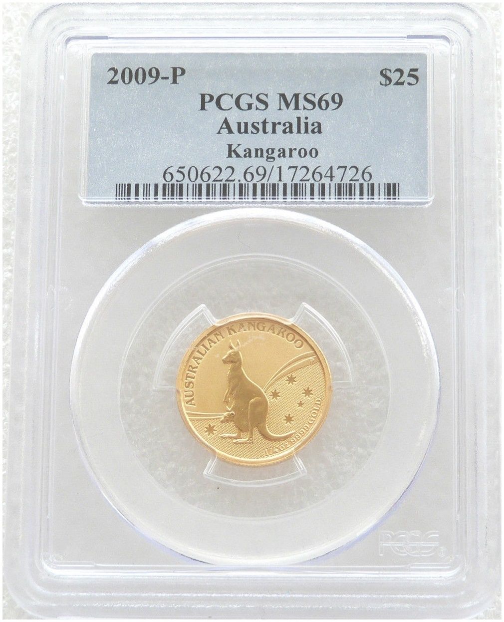 2009 Australia Kangaroo $25 Gold 1/4oz Coin PCGS MS69