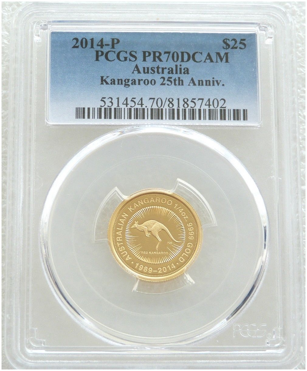 2014-P Australia Kangaroo $25 Gold Proof 1/4oz Coin PCGS PR70 DCAM