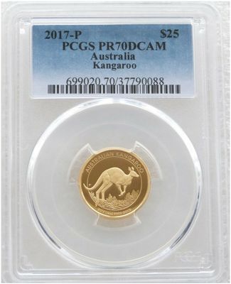 2017-P Australia Kangaroo $25 Gold Proof 1/4oz Coin PCGS PR70 DCAM 2017-P Australia Kangaroo $25 Gold Proof 1/4oz Coin PCGS PR70 DCAM