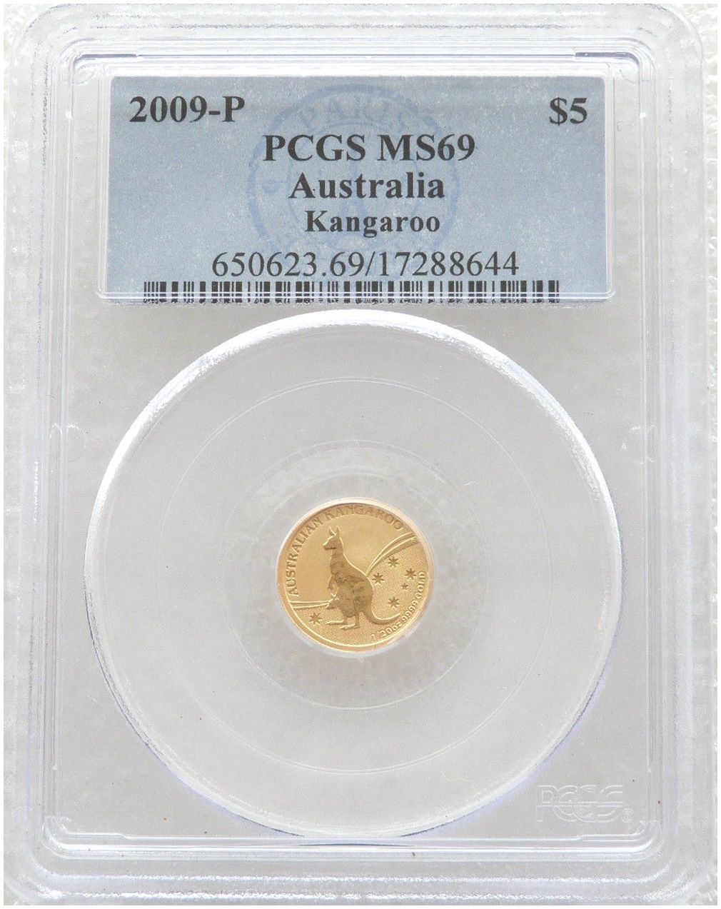 2009 Australia Kangaroo $5 Gold 1/20oz Coin PCGS MS69