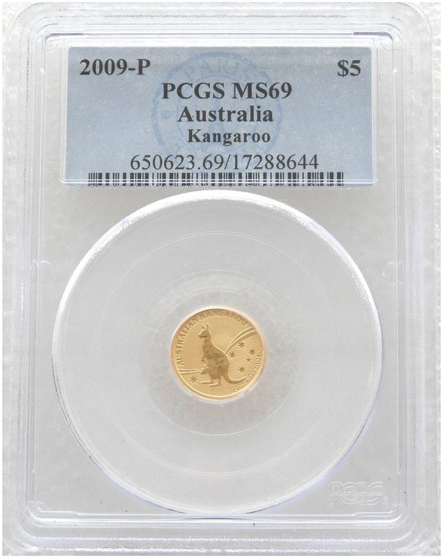 2009 Australia Kangaroo $5 Gold 1/20oz Coin PCGS MS69
