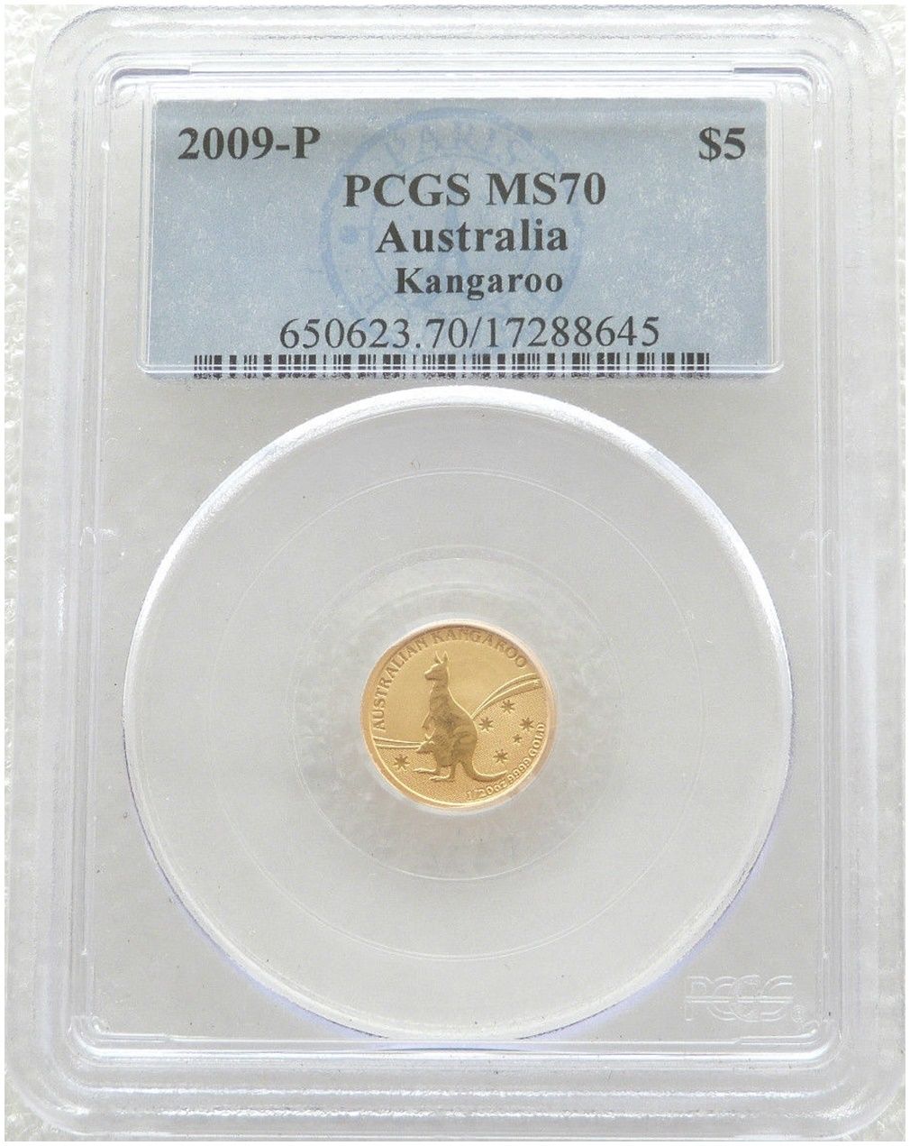 2009 Australia Kangaroo $5 Gold 1/20oz Coin PCGS MS70