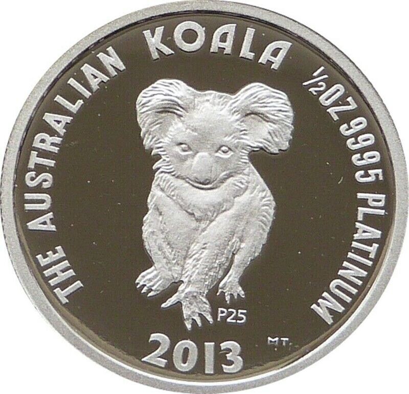 2013-P25 Australia Koala 25th Anniversary $50 Platinum Proof 1/2oz Coin Box Coa