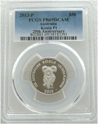2013 Australia Koala 25th Anniversary $50 Platinum Proof 1/2oz Coin PCGS PR69 DCAM 2013 Australia Koala 25th Anniversary $50 Platinum Proof 1/2oz Coin PCGS PR69 DCAM