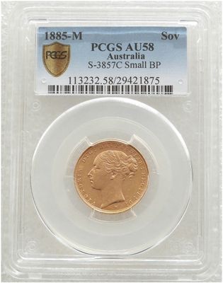 1885-M Australia Melbourne Victoria Full Sovereign Gold Coin PCGS AU58