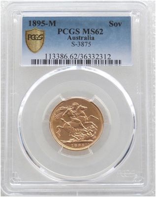 1895-M Australia Melbourne Victoria Full Sovereign Gold Coin PCGS MS62