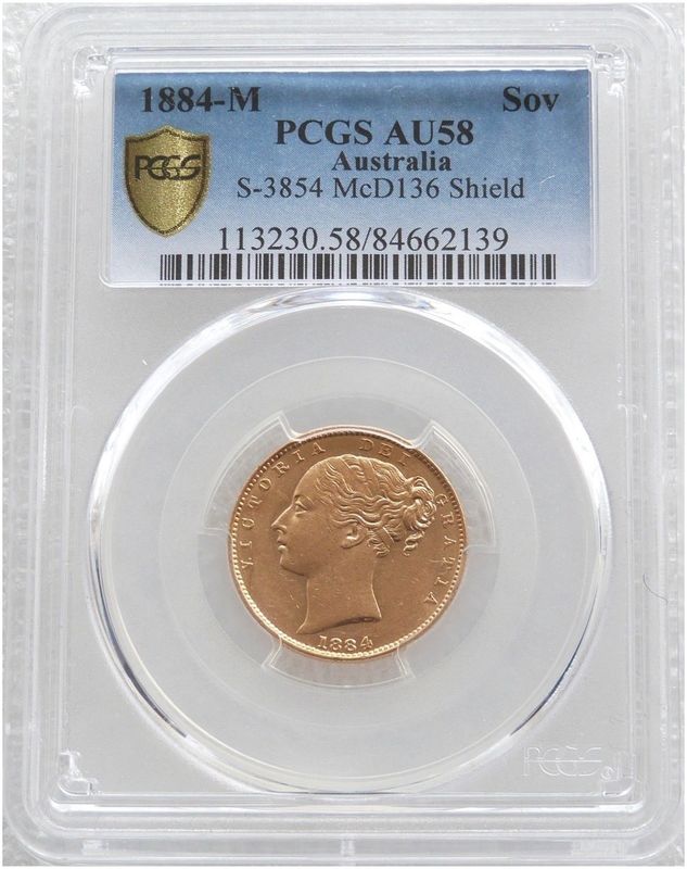 1884-M Australia Melbourne Victoria Full Sovereign Gold Coin PCGS AU58