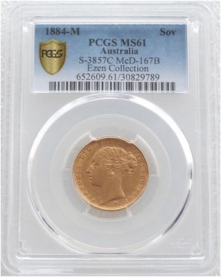 1884-M Australia Melbourne Victoria Full Sovereign Gold Coin PCGS MS61