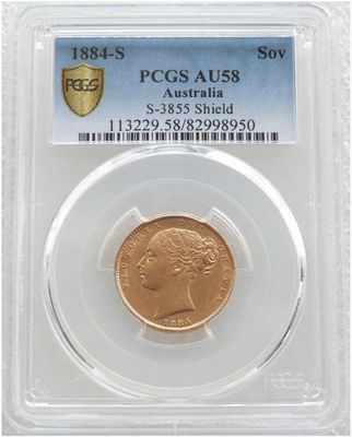 1884-S Australia Sydney Victoria Full Sovereign Gold Coin PCGS AU58