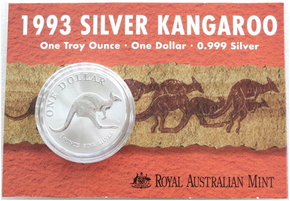 1993 Australia Kangaroo $1 Frosted Silver 1oz Coin Mint Pack 1993 Australia Kangaroo $1 Frosted Silver 1oz Coin Mint Pack