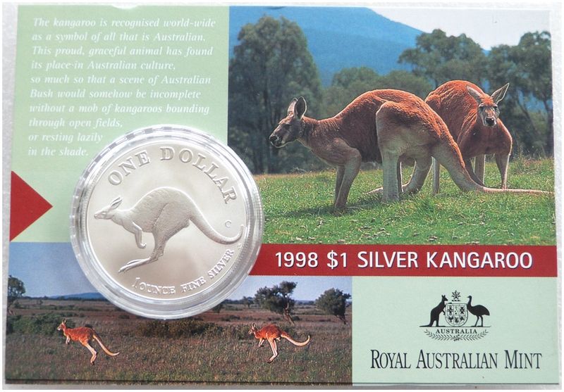 1998 Australia Kangaroo $1 Frosted Silver 1oz Coin Mint Pack 1998 Australia Kangaroo $1 Frosted Silver 1oz Coin Mint Pack