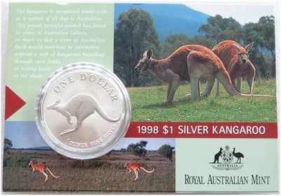 1998 Australia Kangaroo $1 Frosted Silver 1oz Coin Mint Pack 1998 Australia Kangaroo $1 Frosted Silver 1oz Coin Mint Pack