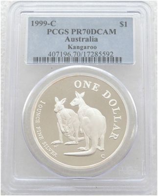 1999 Australia Kangaroo $1 Silver Proof 1oz Coin PCGS PR70 DCAM 1999 Australia Kangaroo $1 Silver Proof 1oz Coin PCGS PR70 DCAM