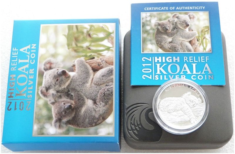 2012 Australia Koala High Relief $1 Silver Proof 1oz Coin Box Coa 2012 Australia Koala High Relief $1 Silver Proof 1oz Coin Box Coa