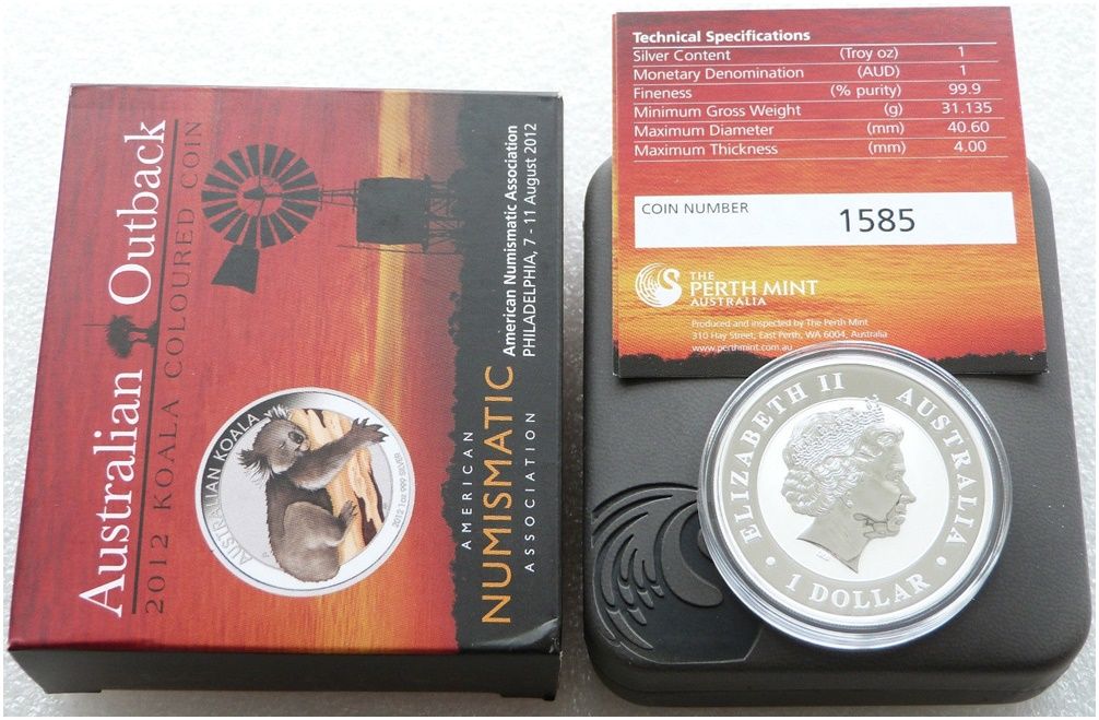 2012 Australia Outback Koala Colour $1 Silver 1oz Coin Box Coa