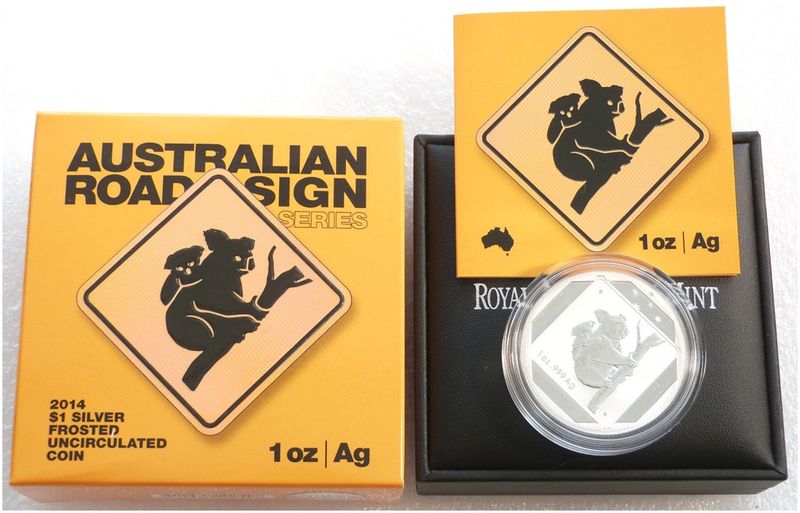 2014 Australia Koala Road Sign $1 Frosted Silver 1oz Coin Box Coa 2014 Australia Koala Road Sign $1 Frosted Silver 1oz Coin Box Coa