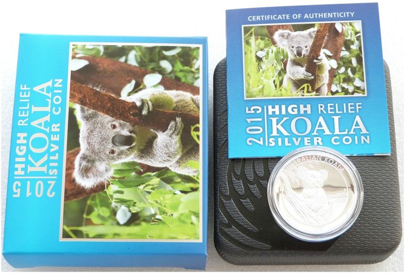 2015-P Australia Koala High Relief $1 Silver Proof 1oz Coin Box Coa 2015-P Australia Koala High Relief $1 Silver Proof 1oz Coin Box Coa