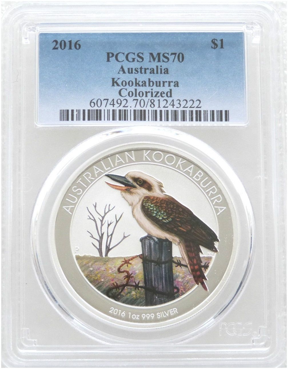 2016 Australia Berlin World Money Fair Kookaburra Colour $1 Silver 1oz Coin PCGS MS70