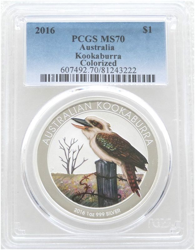2016 Australia Berlin World Money Fair Kookaburra Colour $1 Silver 1oz Coin PCGS MS70
