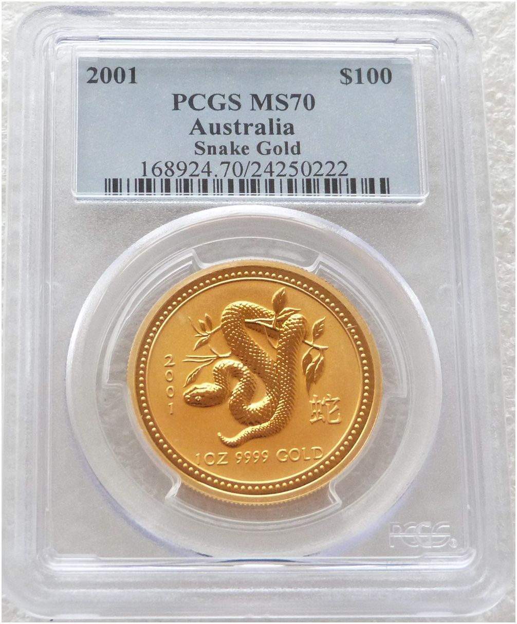 2001 Australia Lunar Snake $100 Gold 1oz Coin PCGS MS70