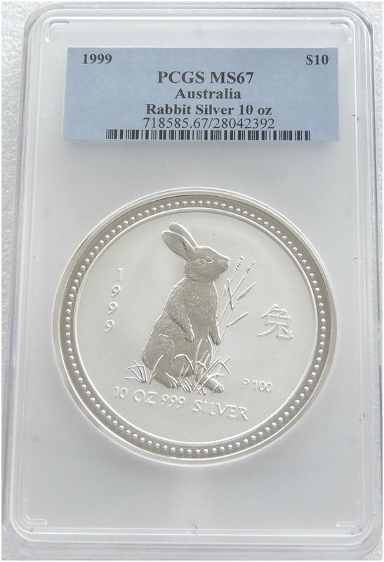1999 Australia Lunar Rabbit $10 Silver 10oz Coin PCGS MS67 1999 Australia Lunar Rabbit $10 Silver 10oz Coin PCGS MS67